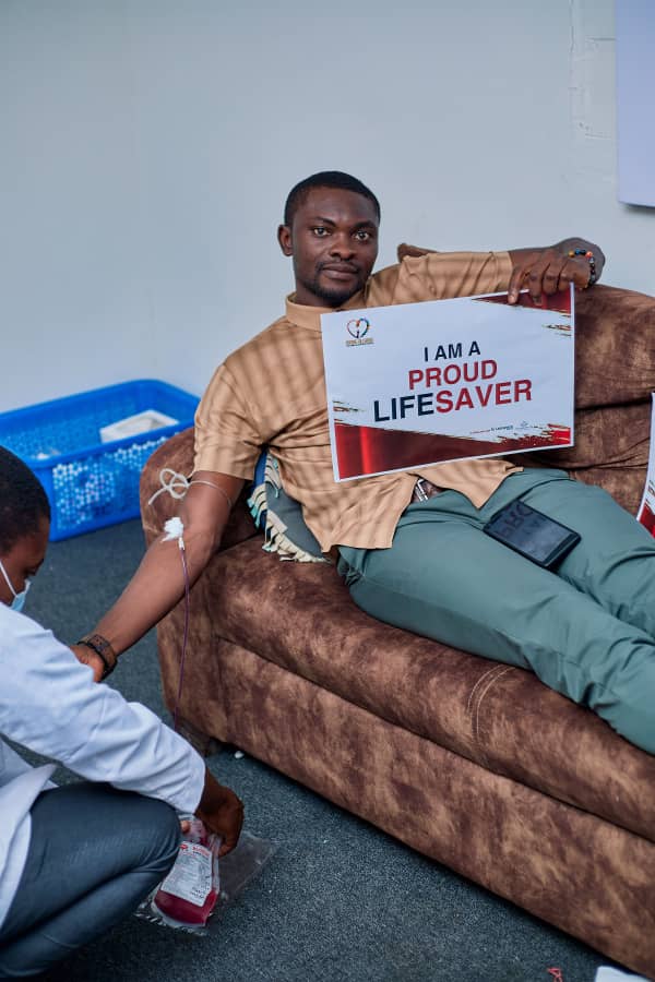 Volunteers donating blood